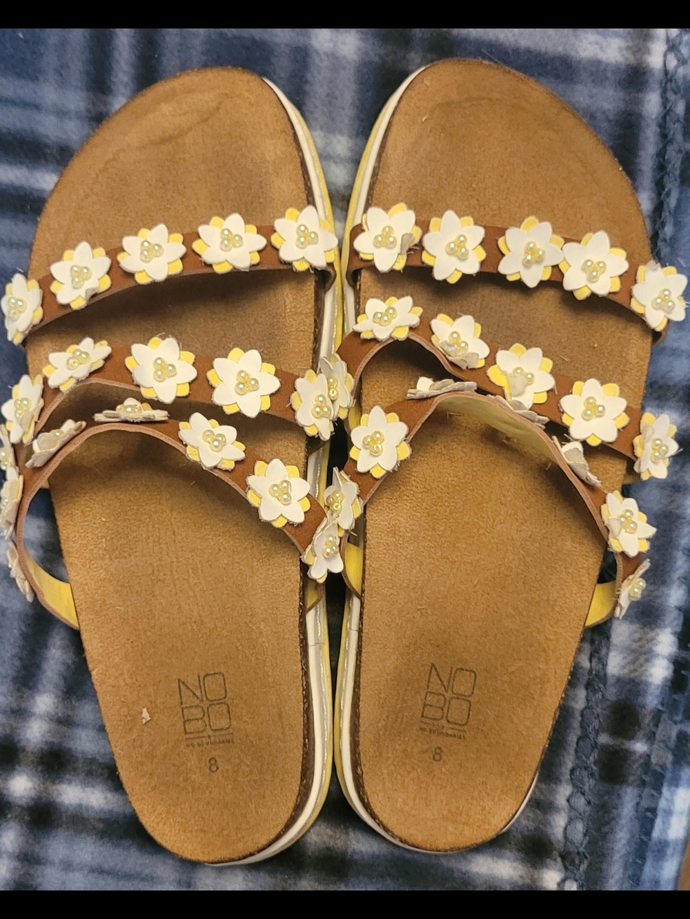 NOBO Brown and Cream Floral Leather Slide Sandals
